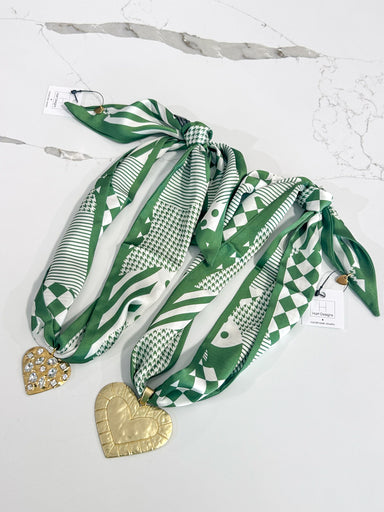 Hart Designs | Assorted Charm Green Checkered Twilly Necklace