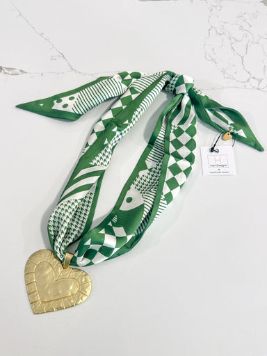 Hart Designs | Assorted Charm Green Checkered Twilly Necklace