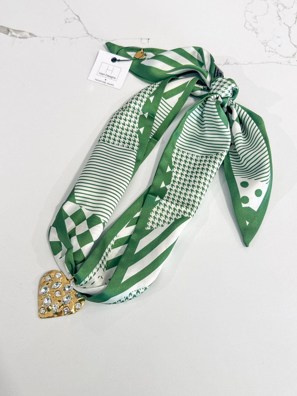 Hart Designs | Assorted Charm Green Checkered Twilly Necklace