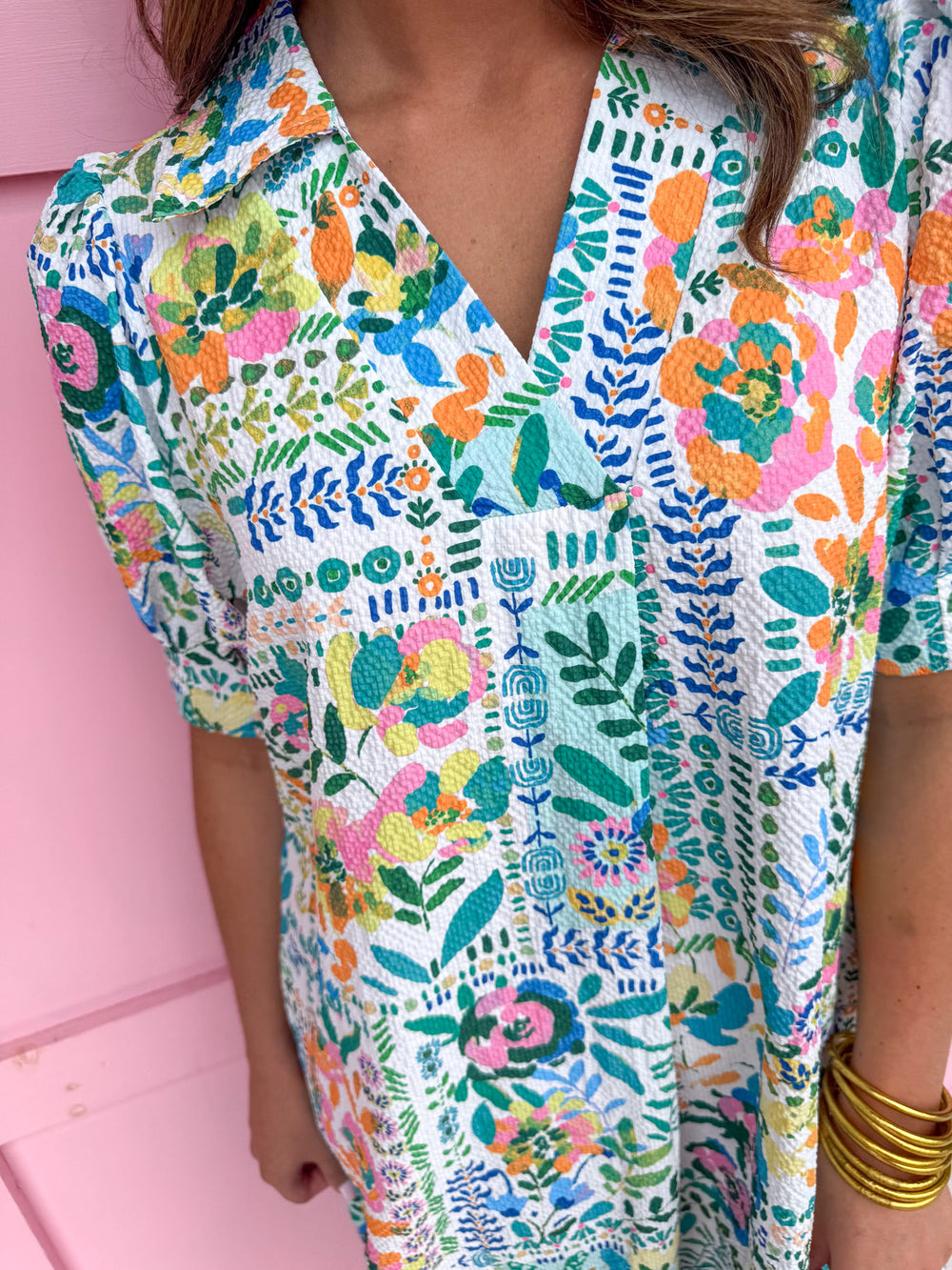 womens boutique dress maxi length side slits v neck floral colorful puff balloon sleeves jincy's 