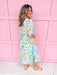 womens boutique dress maxi length side slits v neck floral colorful puff balloon sleeves jincy's 