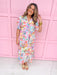 womens boutique dress maxi length side slits v neck floral colorful puff balloon sleeves jincy's 