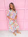 womens boutique dress maxi length side slits v neck floral colorful puff balloon sleeves jincy's 
