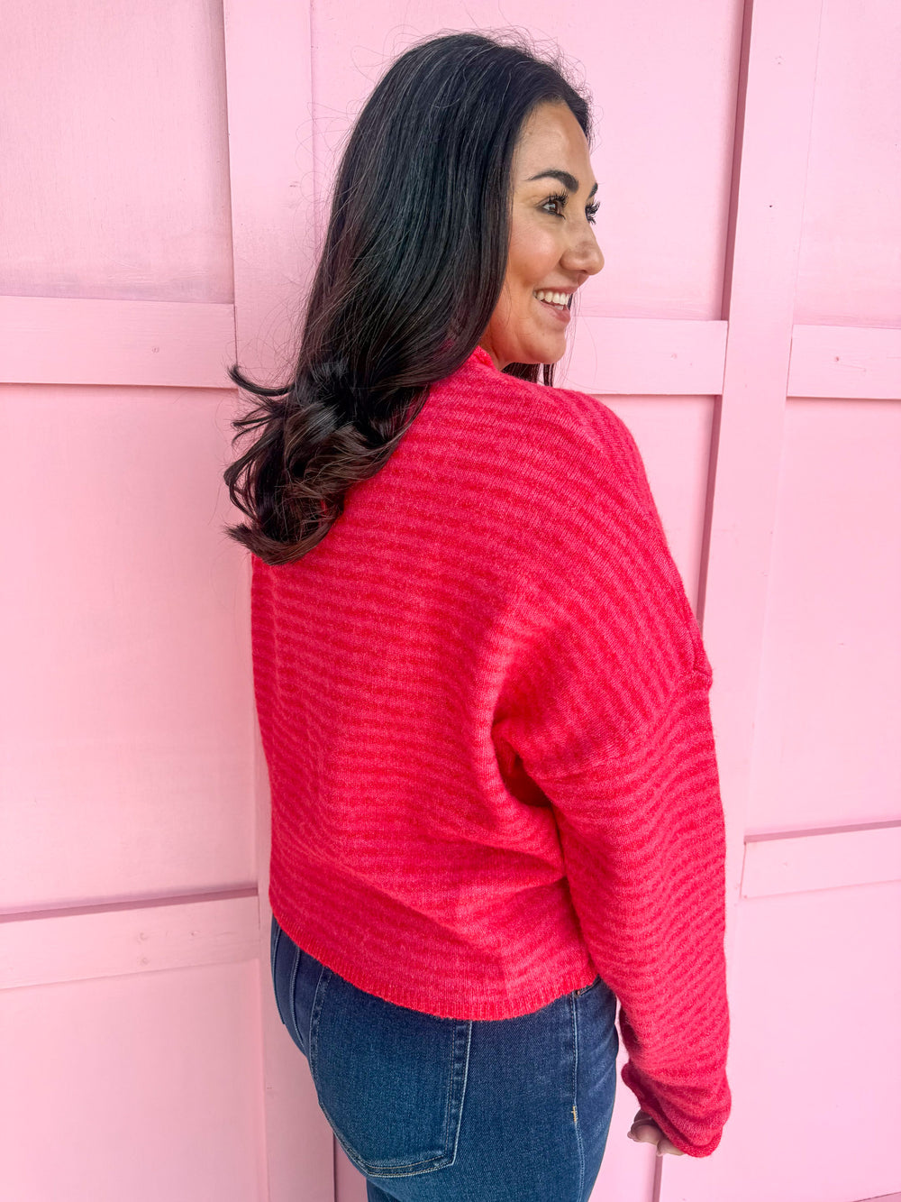 Piper Cardigan Cherry Red Mini Stripes button down womens boutique jincy's