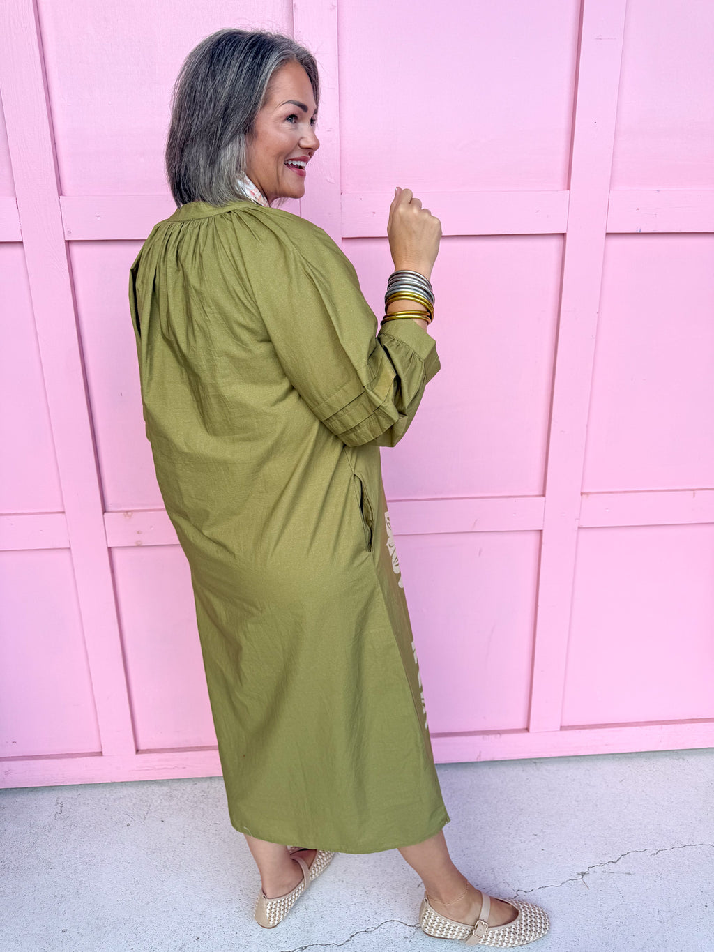 Modern Blooms Floral Dress - Olive