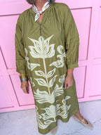 Modern Blooms Floral Dress - Olive
