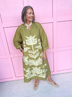 Modern Blooms Floral Dress - Olive