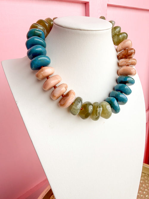 LOVE LEMON LANE | Chunky Rondelle Beaded Necklace - Green Multi