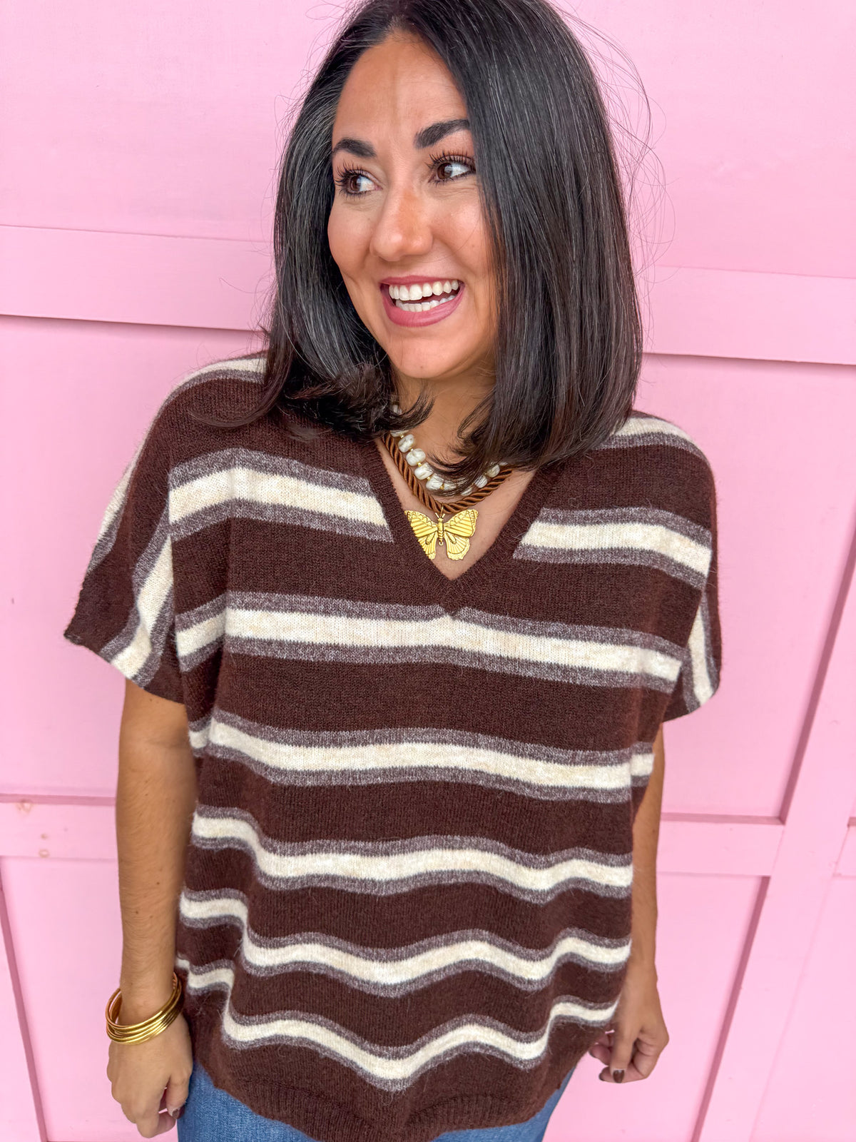 In The Mix Striped Sweater - Brown