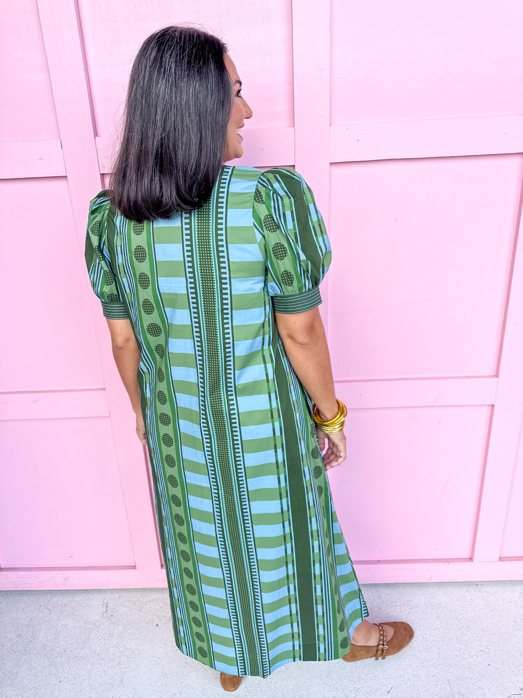 Stripe Meets Dot Dress - Green