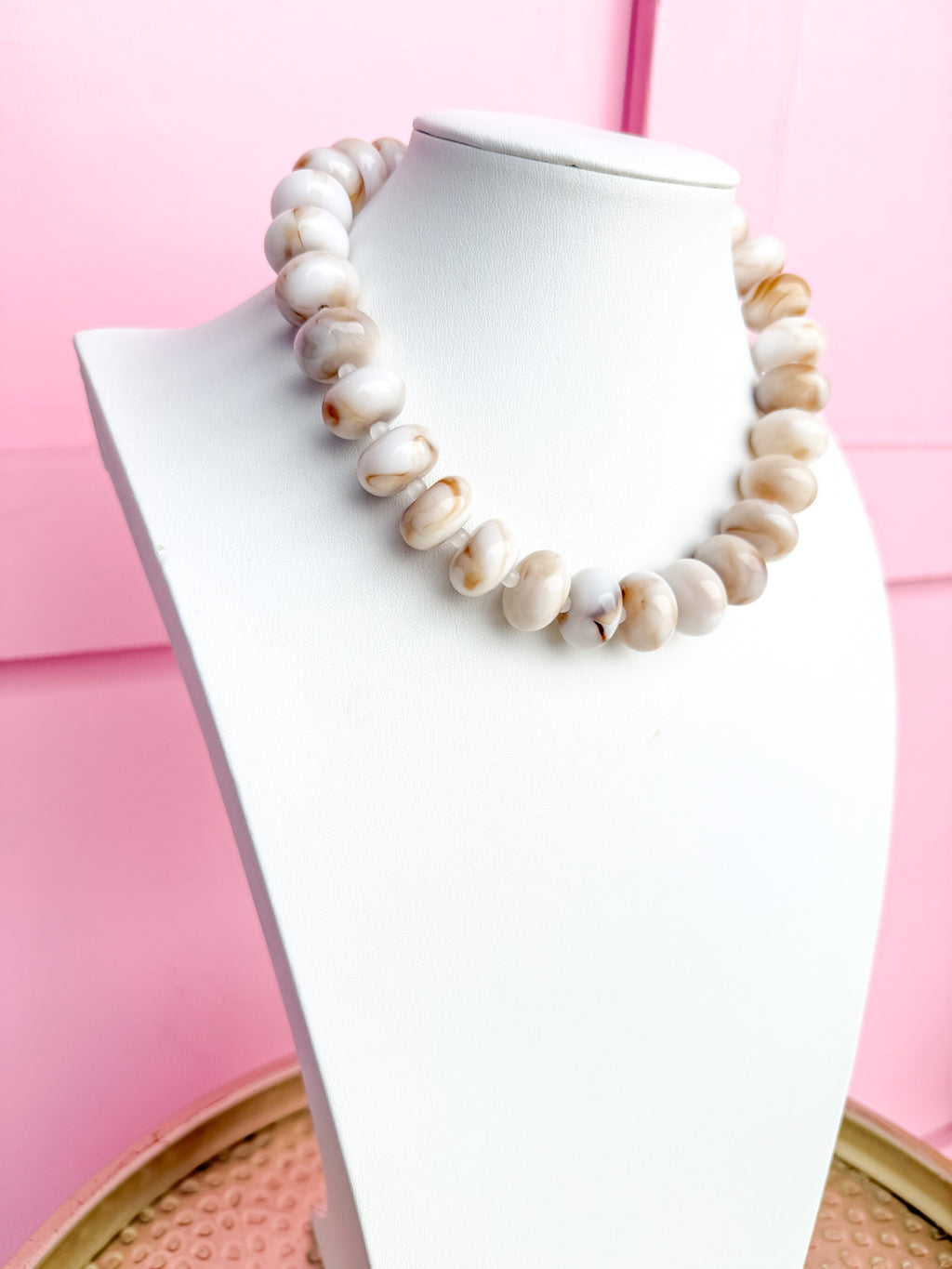 LOVE LEMON LANE | Chunky Marbled Rondelle Necklace - Ivory