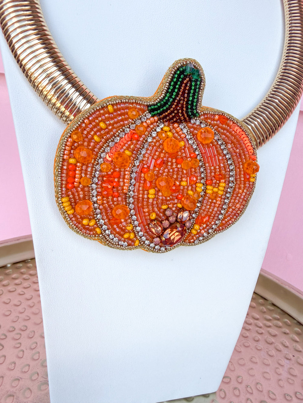 Beaded Pumpkin Statement Necklace