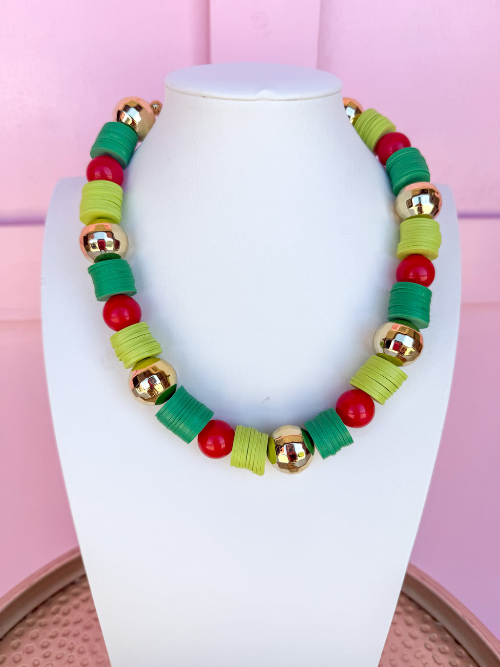 Color Strand Beaded Necklace - Green Holiday Multi