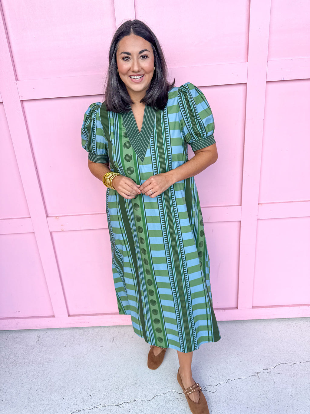 Stripe Meets Dot Dress - Green