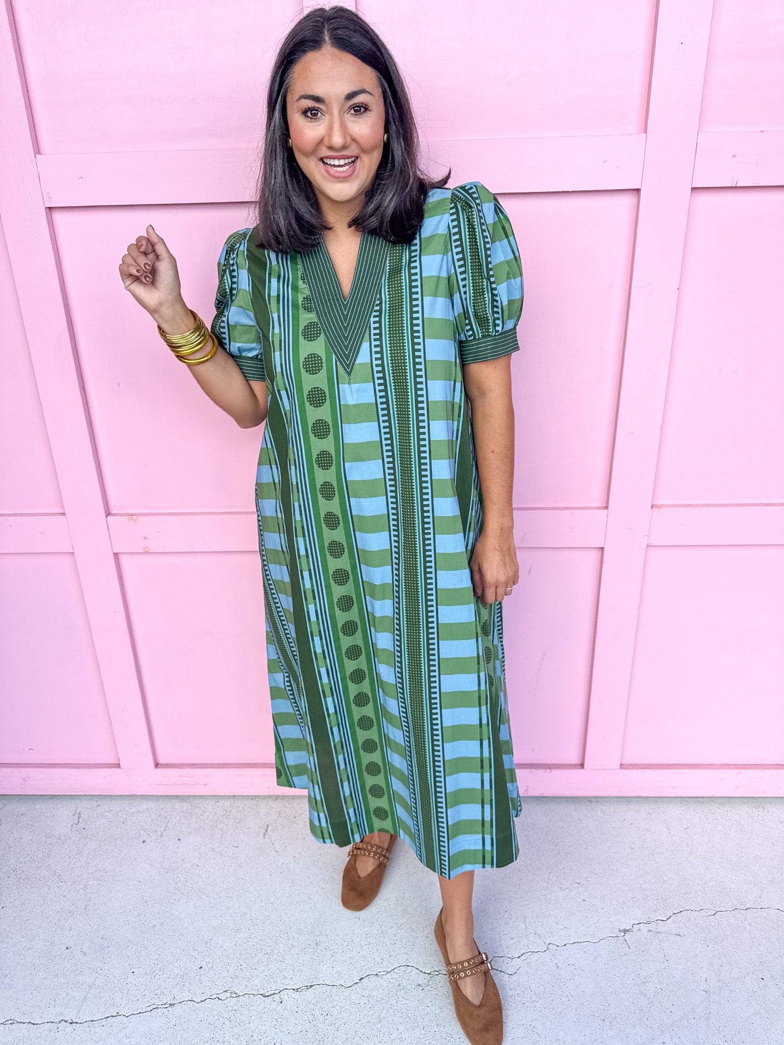 Stripe Meets Dot Dress - Green