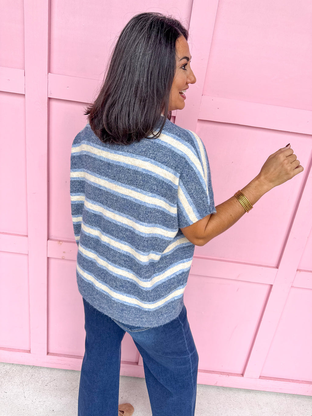 In The Mix Striped Sweater - Navy