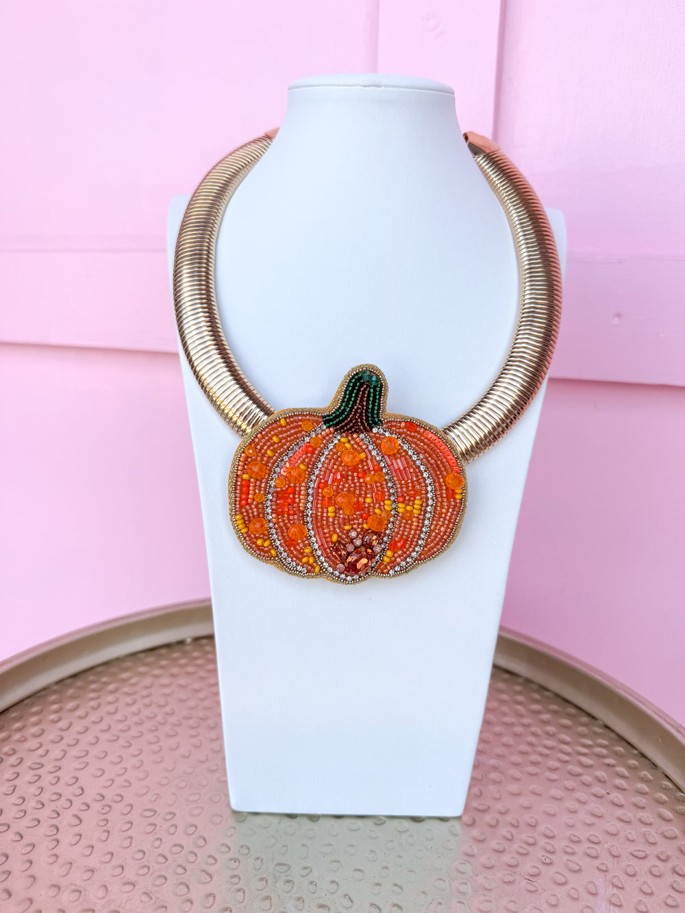 Beaded Pumpkin Statement Necklace