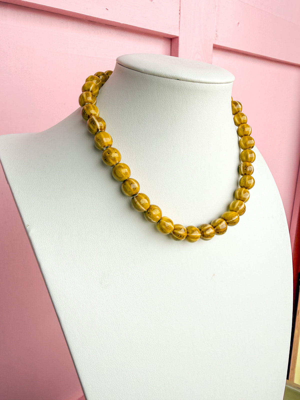 LOVE LEMON LANE | Glazed Ceramic Bead Necklace - Mustard Yellow