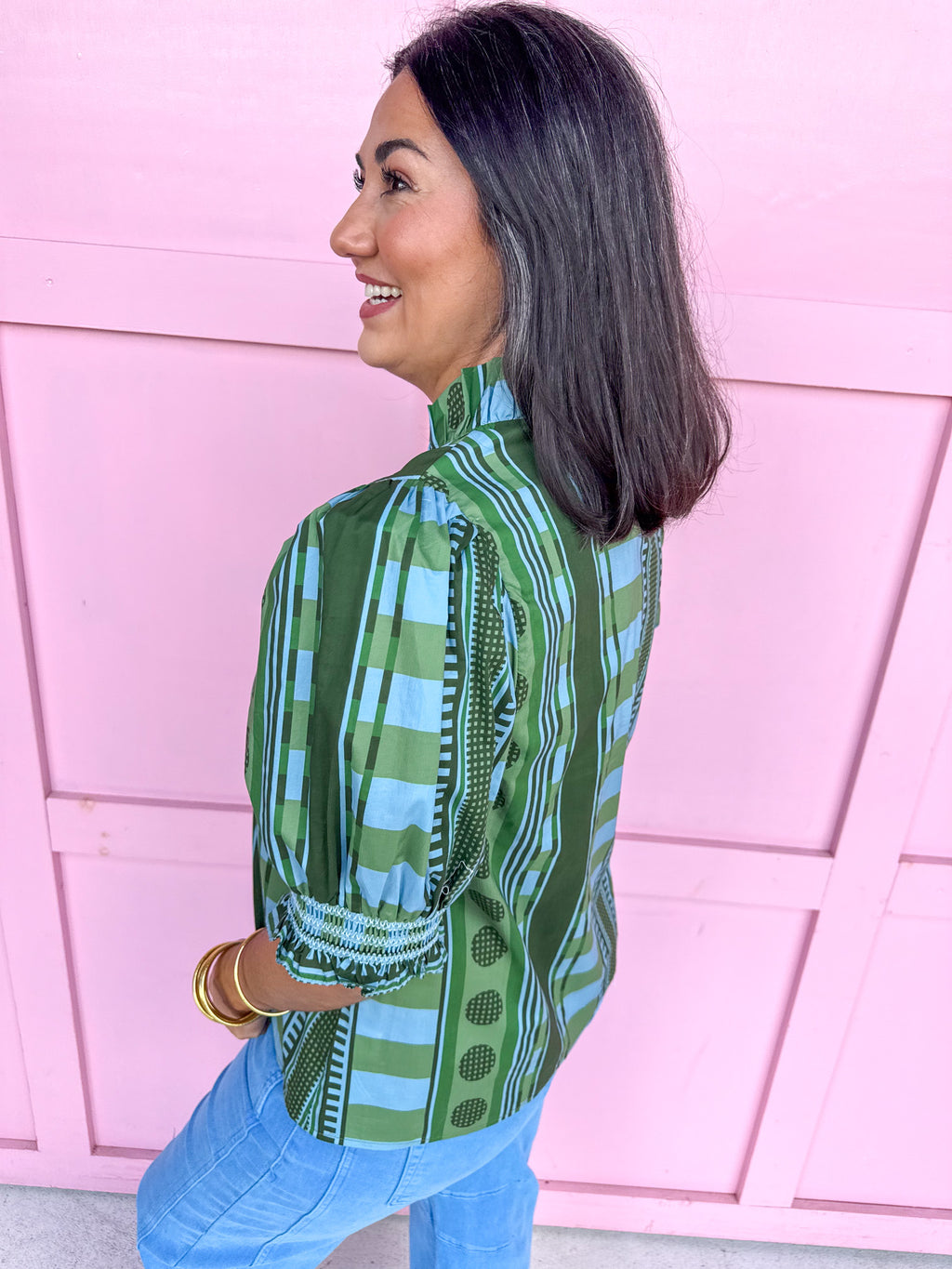 Stripe Meets Dot Top - Green