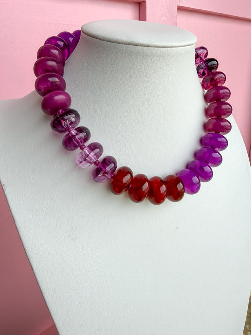 LOVE LEMON LANE | Multicolor Chunky Rondelle Bead Necklace - Berry Multi