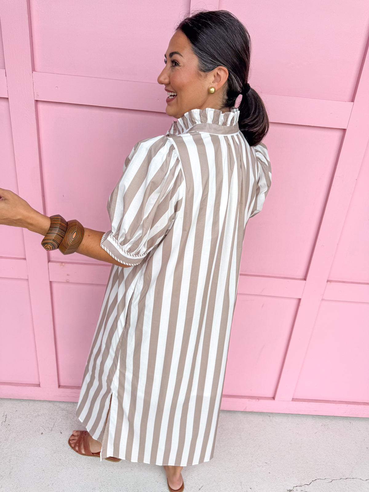 Pretty In Stripes Dress - Taupe