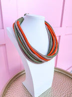 Multi Strand Slub Rope Necklace - Sage/Orange/Tan