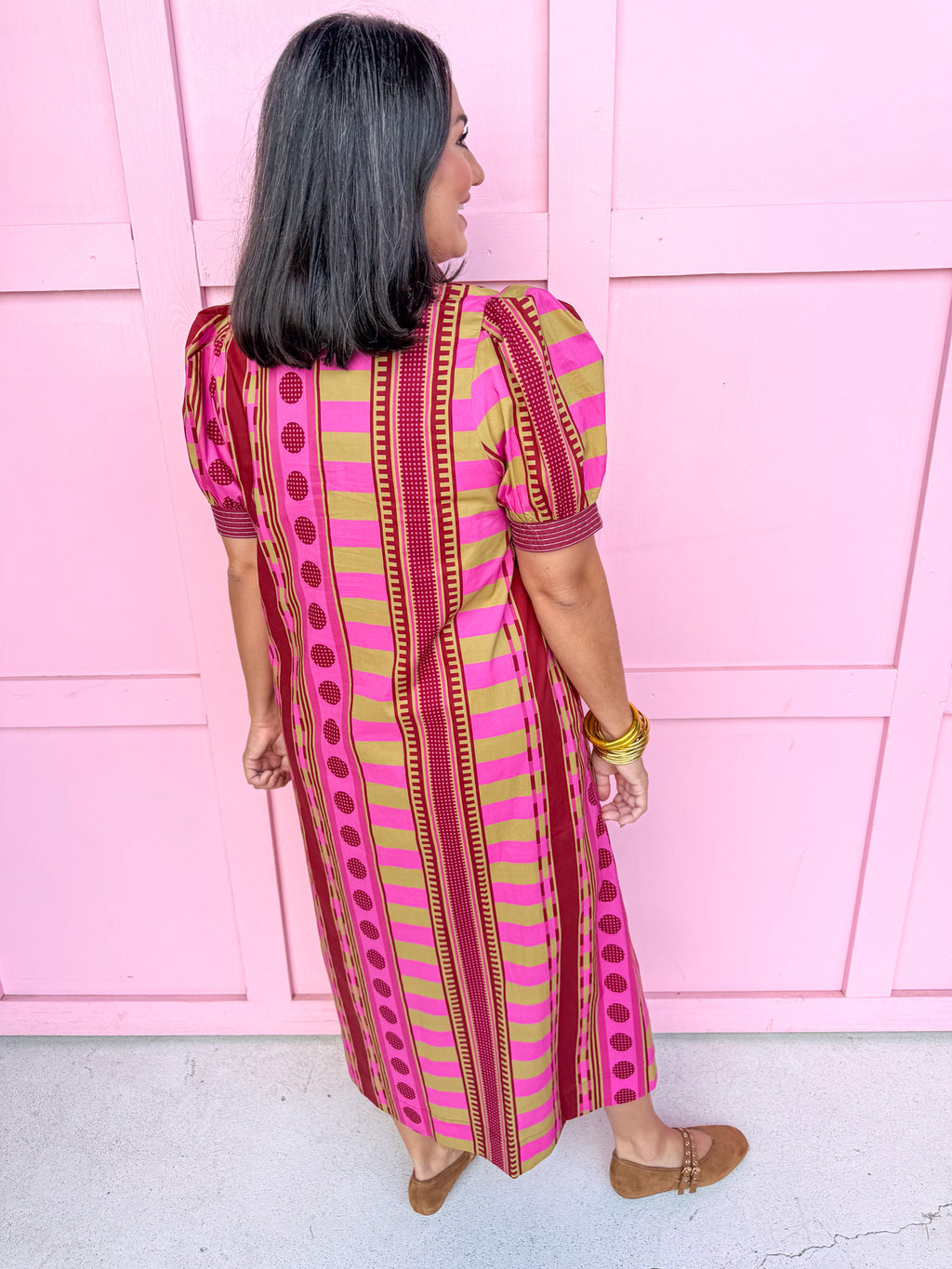 Stripe Meets Dot Dress - Plum