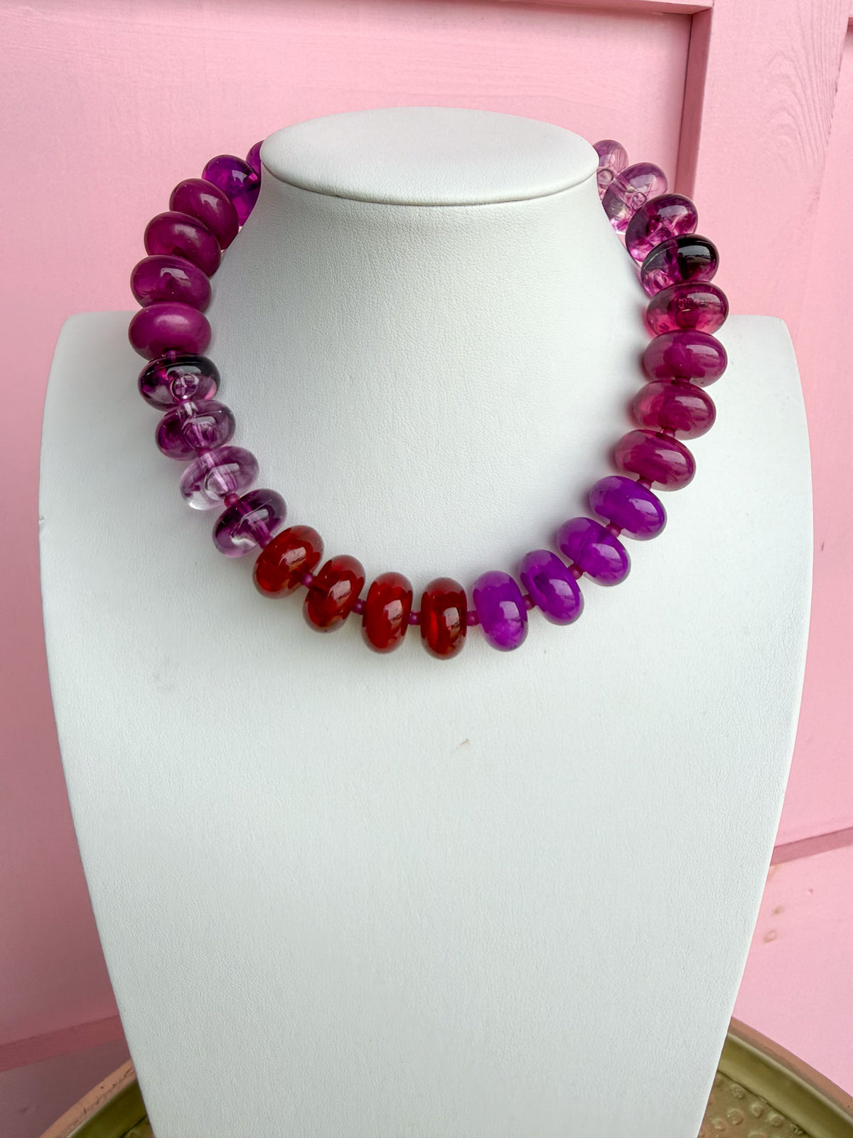 LOVE LEMON LANE | Multicolor Chunky Rondelle Bead Necklace - Berry Multi