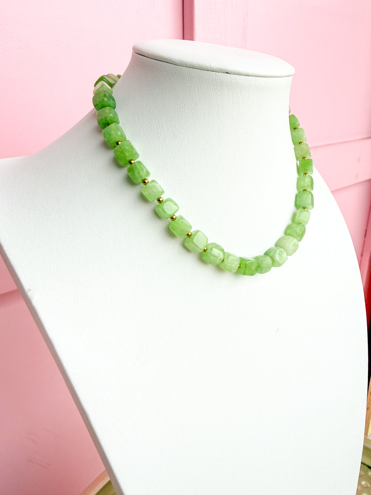 LOVE LEMON LANE | Faceted Square Glass Bead Necklace - Lime