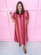 Stripe Meets Dot Dress - Plum