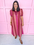 Stripe Meets Dot Dress - Plum