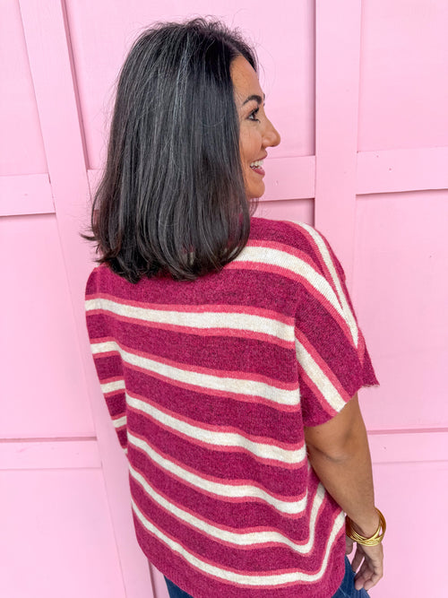 In The Mix Striped Sweater - Plum