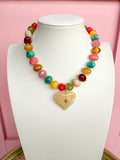 LOVE LEMON LANE | Oval Pebble Beaded Necklace With Heart Pendant - Multi