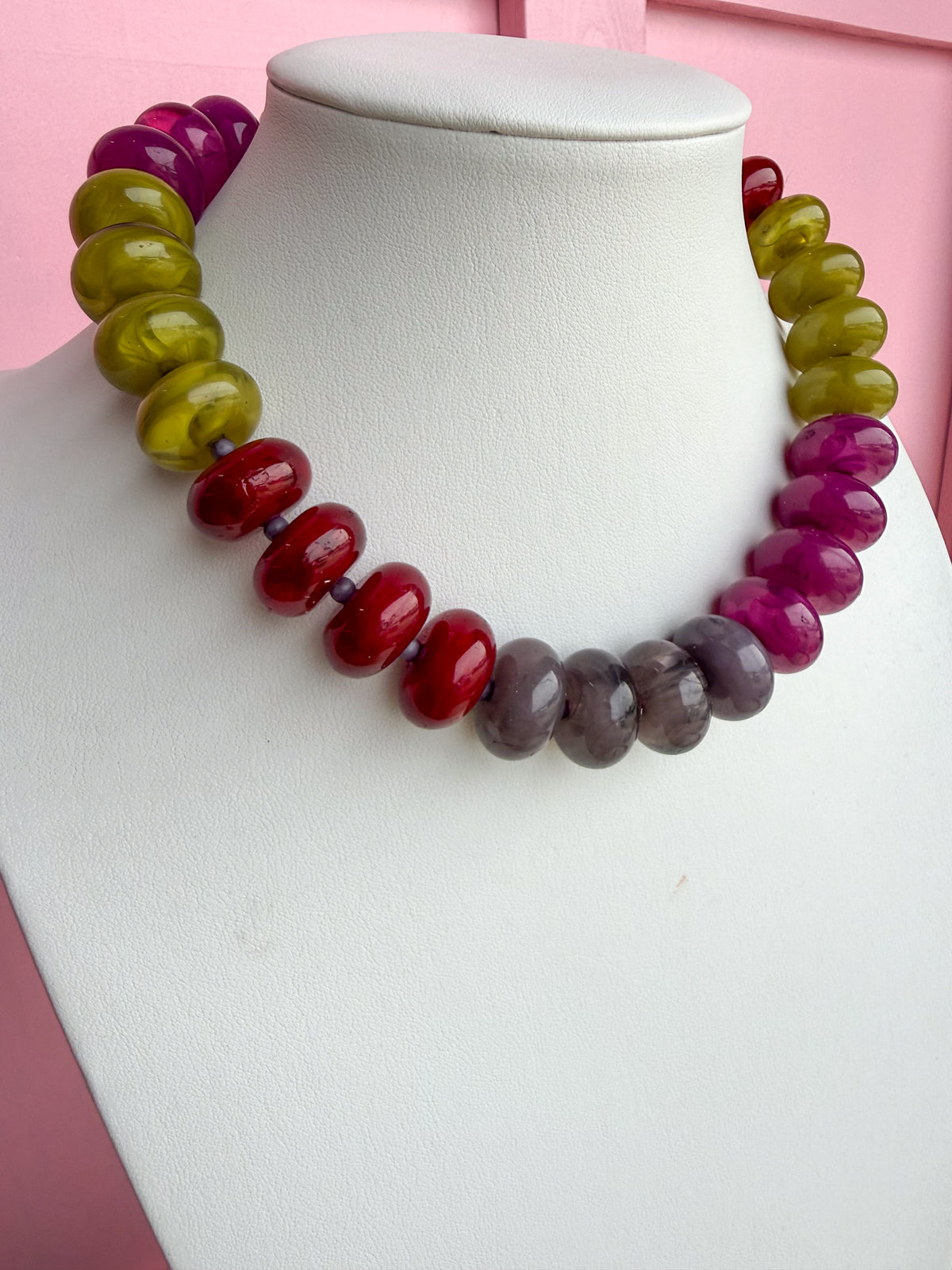 LOVE LEMON LANE | Multicolor Chunky Rondelle Bead Necklace - Wine Multi
