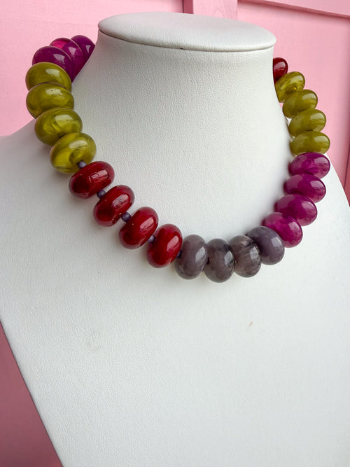 LOVE LEMON LANE | Multicolor Chunky Rondelle Bead Necklace - Wine Multi