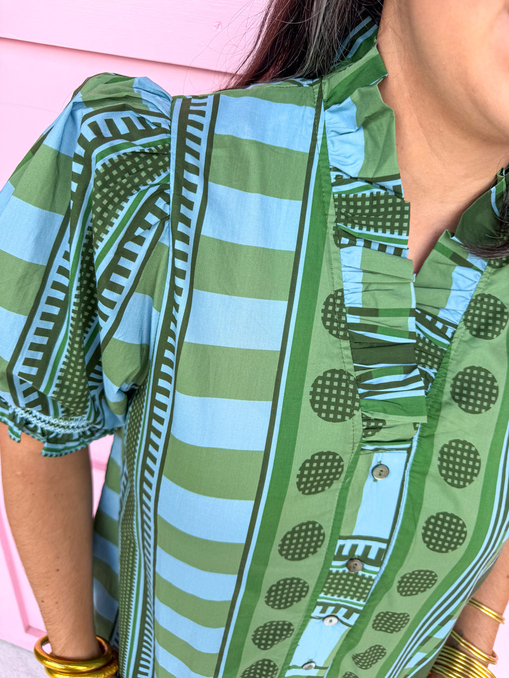 Stripe Meets Dot Top - Green