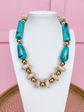 LOVE LEMON LANE | Turquoise & Gold Chunky Bead Necklace