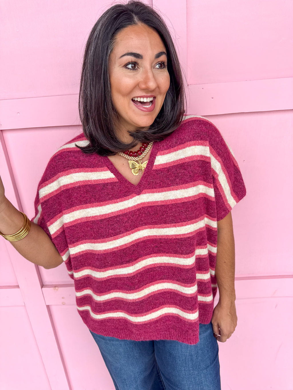 In The Mix Striped Sweater - Plum