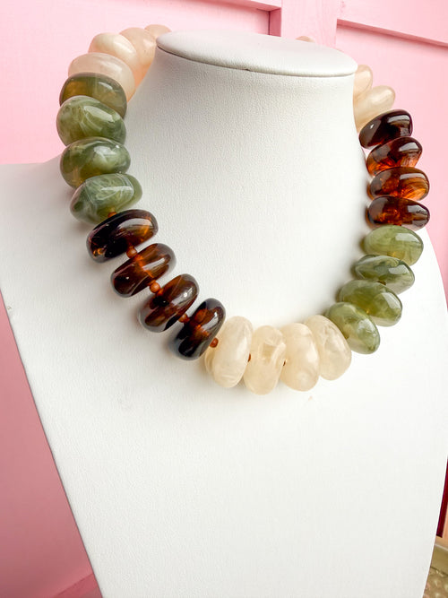 LOVE LEMON LANE | Chunky Rondelle Beaded Necklace - Neutral Multi