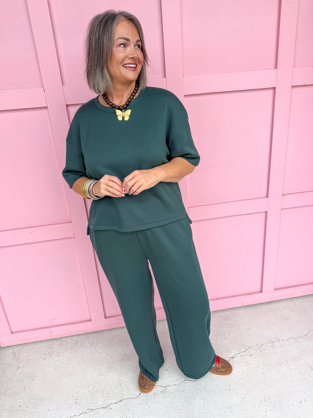 Taylor Crew Neck S/S Pant Set - Dark Green