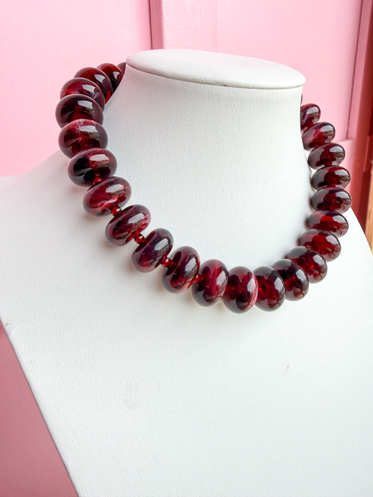 LOVE LEMON LANE | Chunky Marbled Rondelle Necklace - Wine