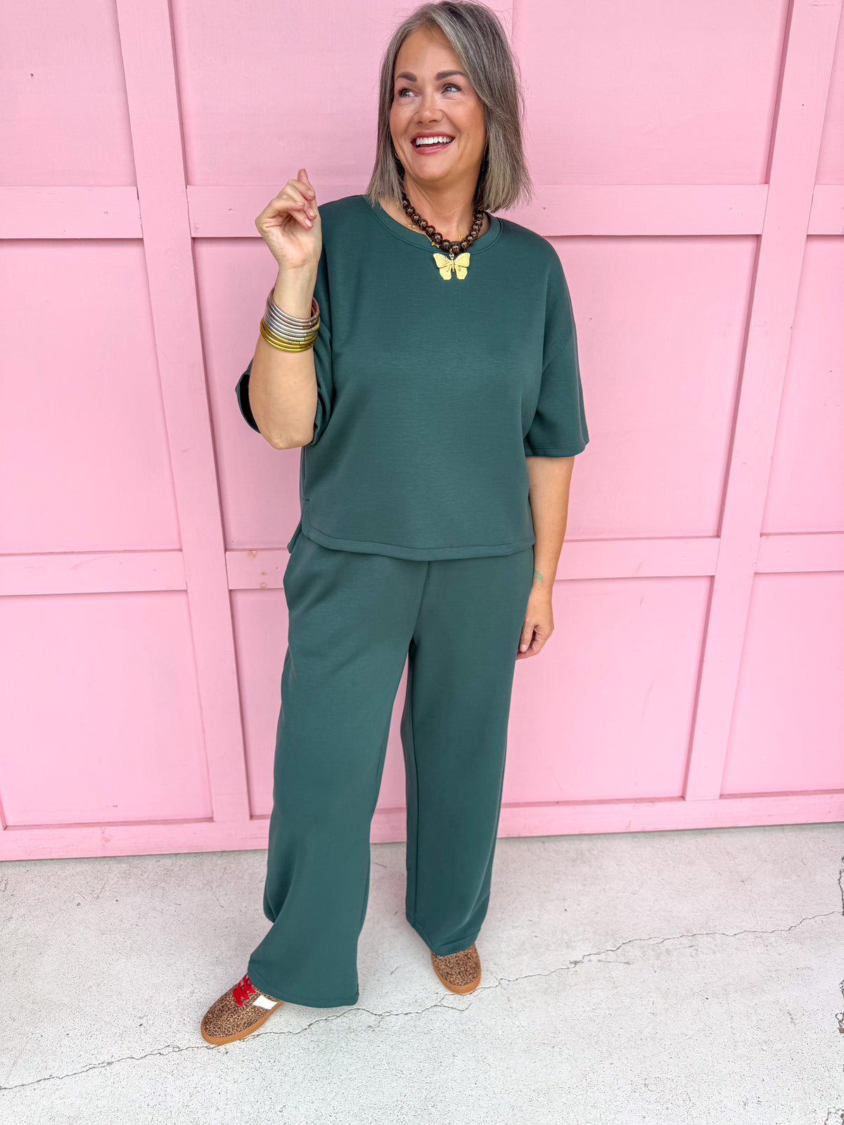 Taylor Crew Neck S/S Pant Set - Dark Green