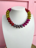 LOVE LEMON LANE | Multicolor Chunky Rondelle Bead Necklace - Wine Multi
