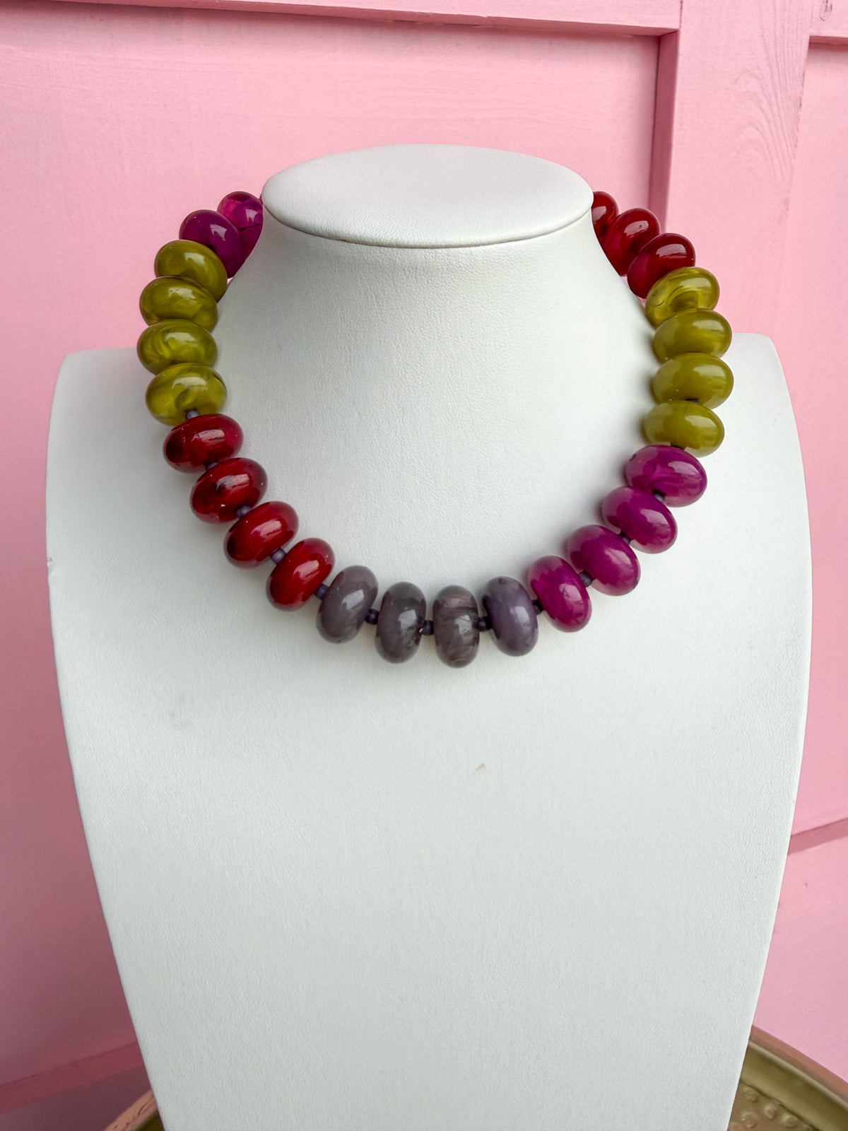 LOVE LEMON LANE | Multicolor Chunky Rondelle Bead Necklace - Wine Multi