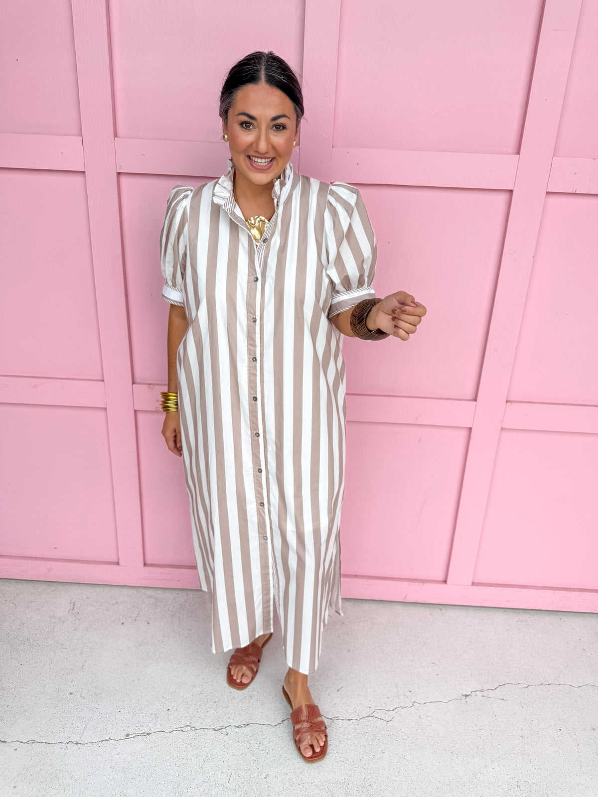 Pretty In Stripes Dress - Taupe