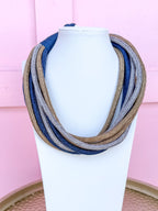 Multi Strand Slub Rope Necklace - Navy/Silver/Gold