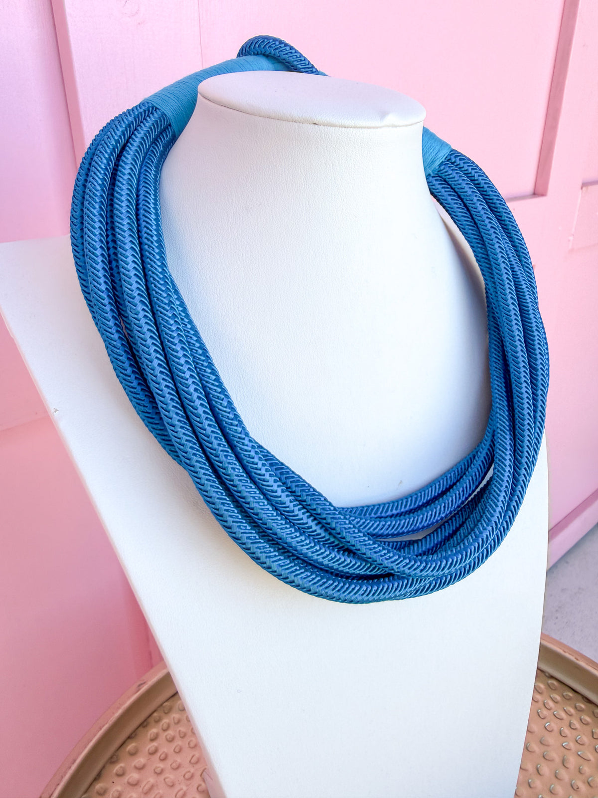 Multi Strand Slub Rope Necklace - Peacock