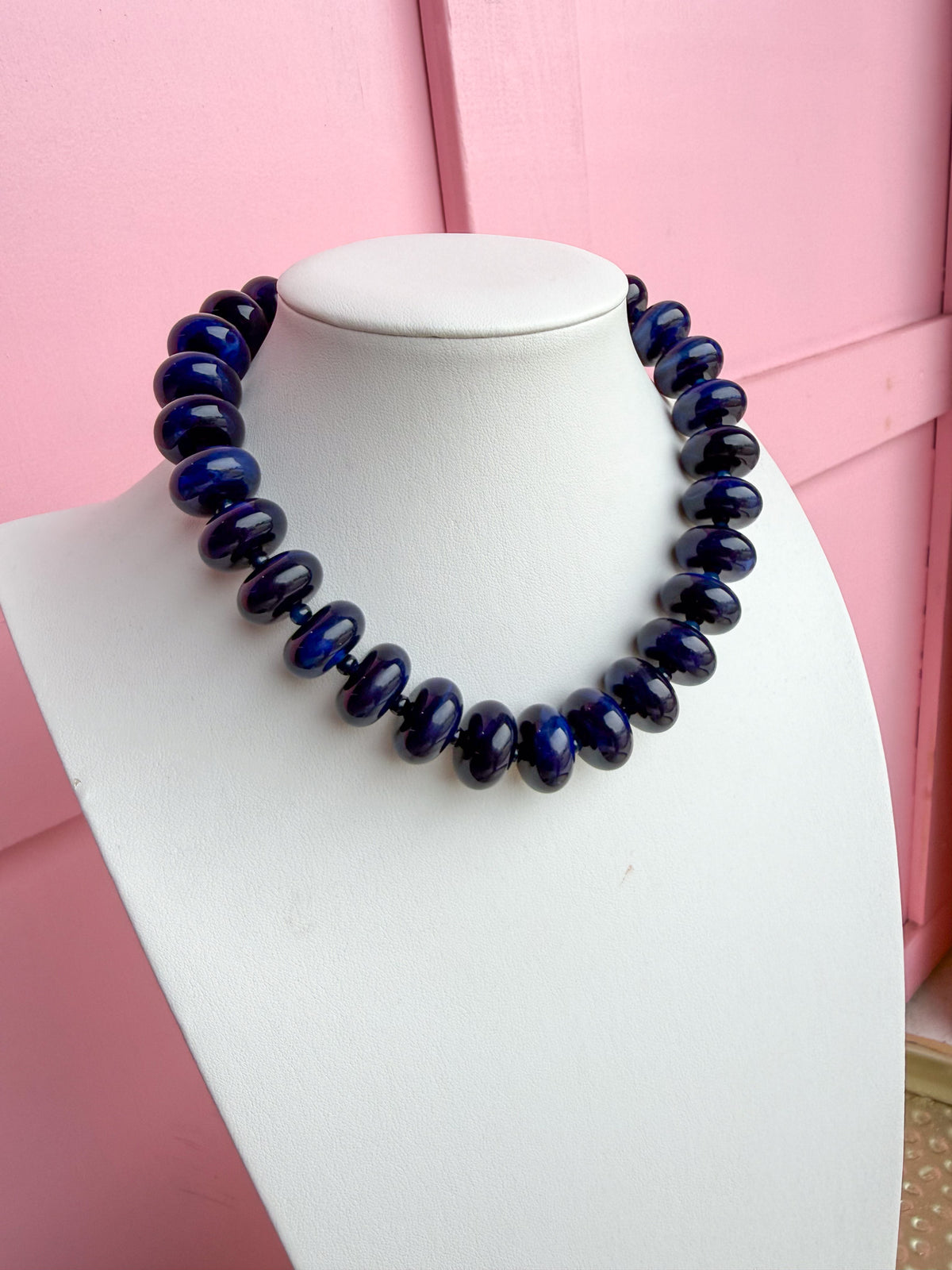 LOVE LEMON LANE | Chunky Marbled Rondelle Necklace - Navy
