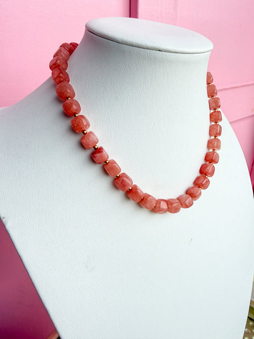 LOVE LEMON LANE | Faceted Square Glass Bead Necklace - Blush