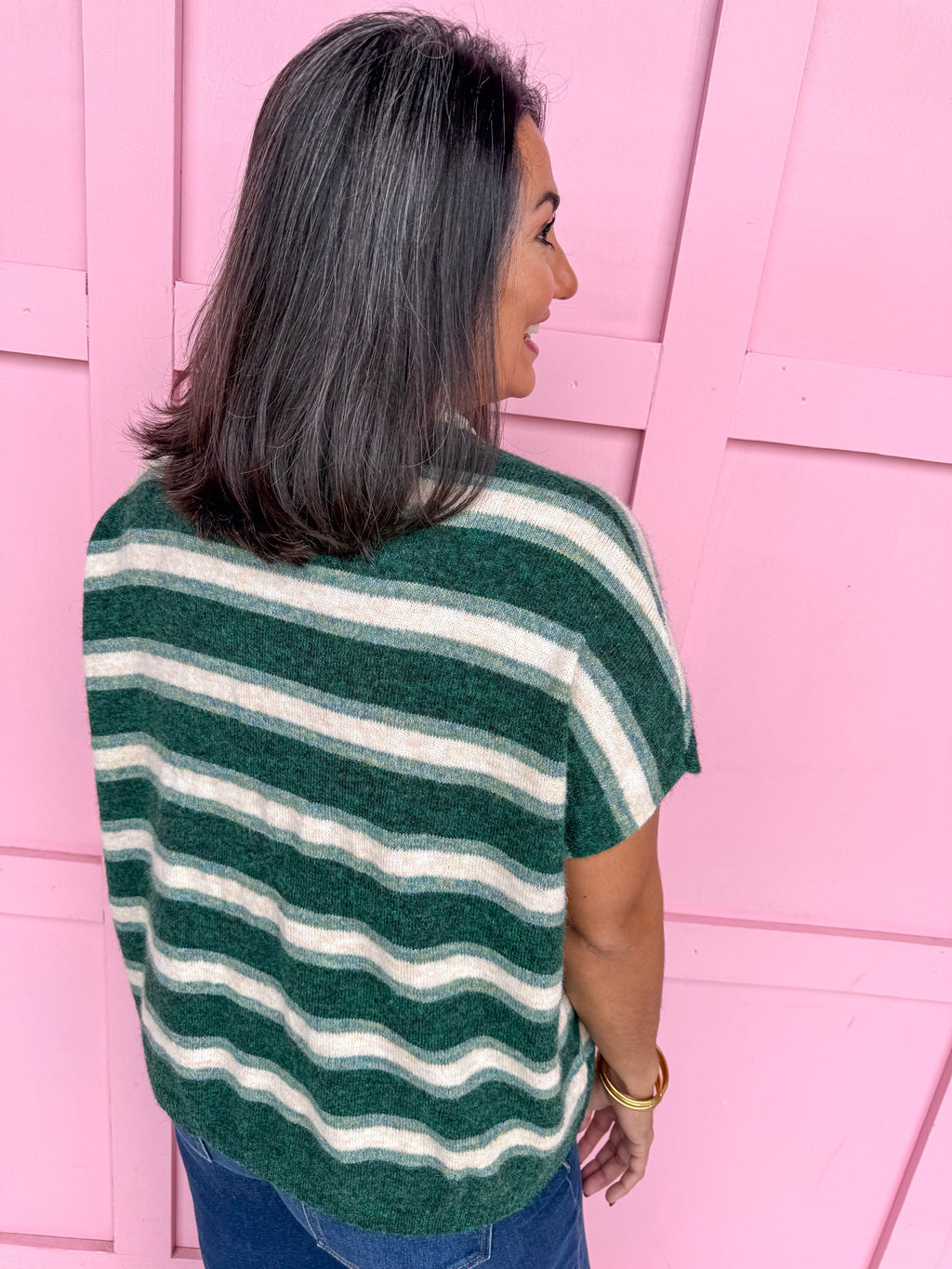 In The Mix Striped Sweater - Hunter Green
